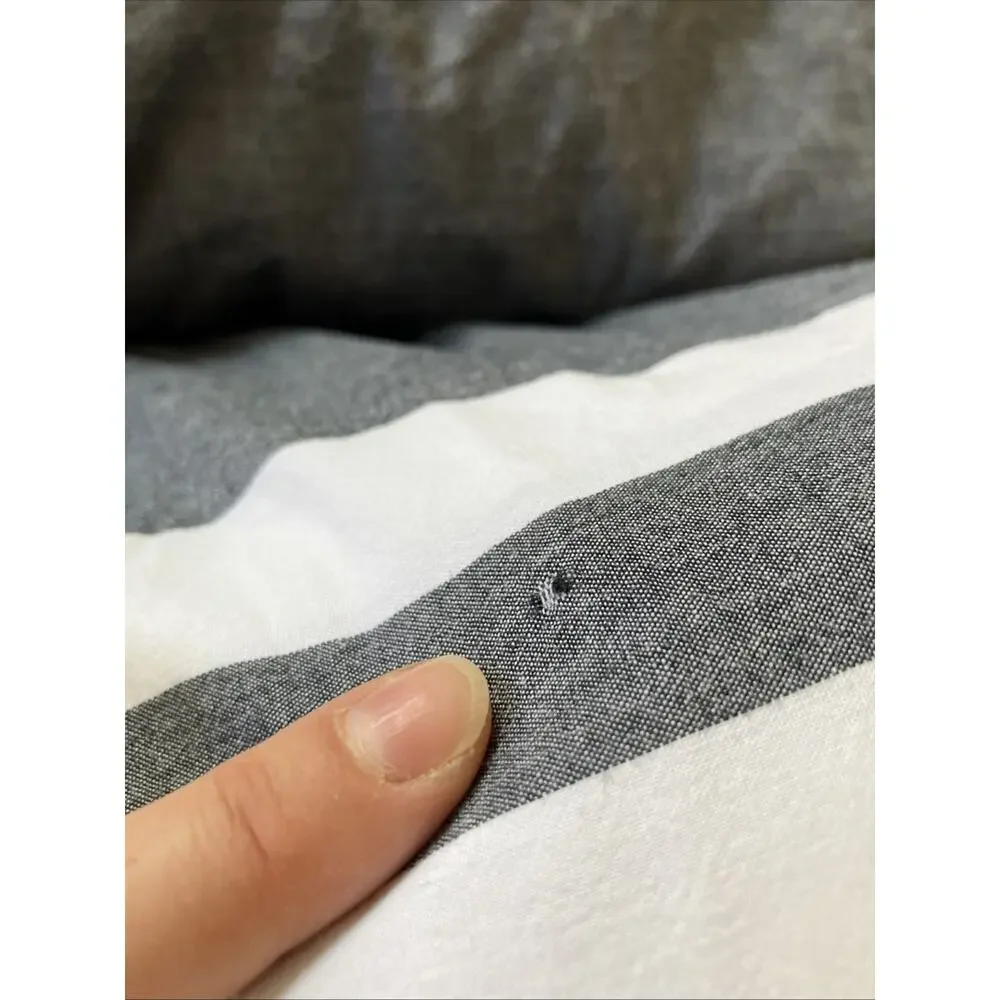 IKEA Bjornloka Queen Duvet Cover Gray White Stripe Cotton Button Closure 85x82
